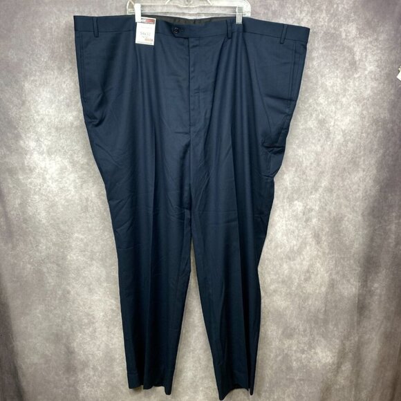 Roundtree Yorke Travel Smart Pants 54x32 Blue Gabardine Classic Fit Flat Front - Picture 1 of 10